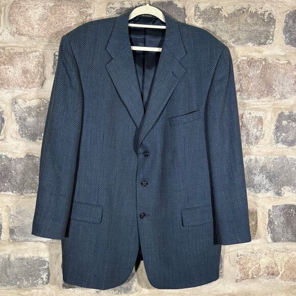 VTG Givenchy Monsieur 3 Button Houndstooth Blazer‎ Blue Gray Corpcore Office - Picture 1 of 16